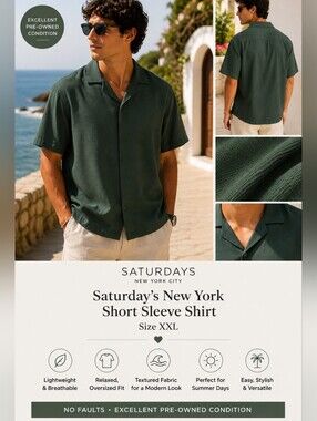 Saturdays NYC Textured Camp Collar Short Sleeve Shirt XXL